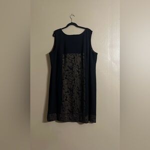 Tahari Dress Sz 22W Black/Gold Round Neck Abstract Design Worship Office Formal